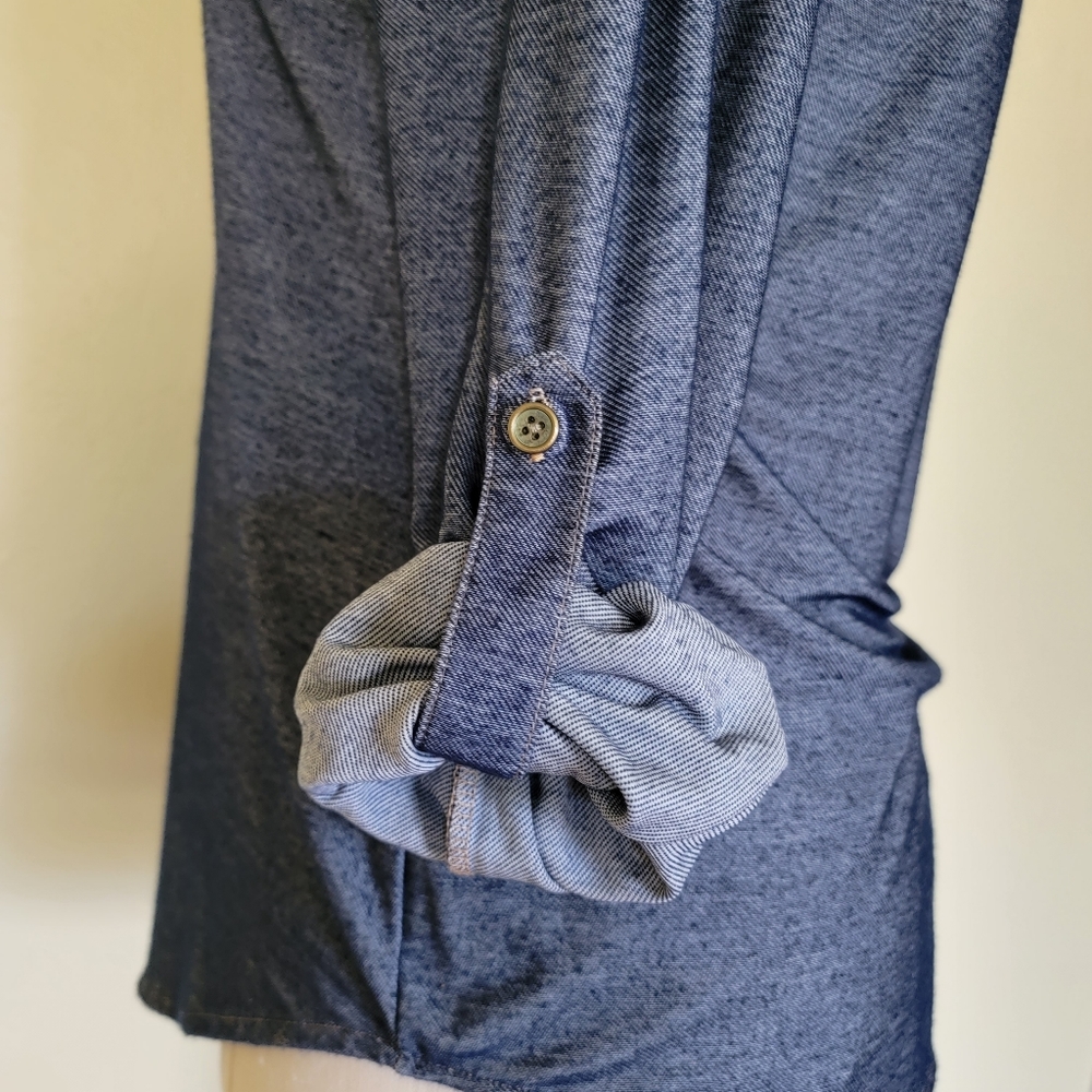 Chambray Style Button Down Rayon Blend - Picture 9 of 12